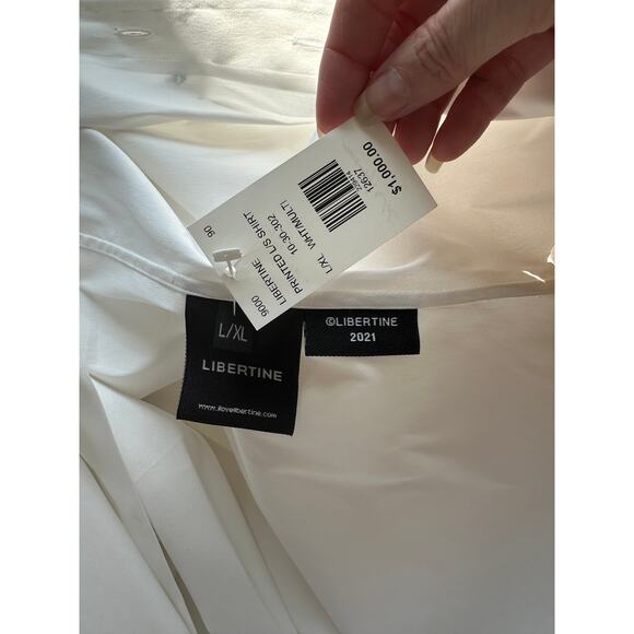 NWT Libertine Silk Screen Melange Deconstructed Mandarin Button Shirt L / XL - Picture 15 of 16